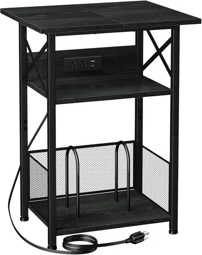 Vista 8 de AMHANCIBLE HETCD01BK-1 - Soporte para tocadiscos con estación de carga, soporte para tocadiscos con armario de almacenamiento, mesa auxiliar de 3