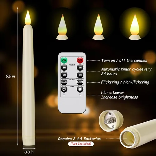 Vista 4 de Velas cónicas sin llama con control remoto y temporizador, candeleros LED que funcionan con baterías con llama 3D parpadeante, velas falsas