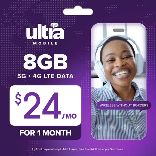 Vista 10 de $19/mes. Plan telefónico prepago Ultra Mobile con llamadas ilimitadas, texto y 3 GB de 5G • Datos 4G LTE (kit de tarjeta SIM)