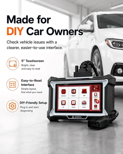 Vista 2 de ANCEL DS100 OBD2 Escáner - ABS, SRS, lector de código de motor de transmisión y verificación con 7 restablecimientos, sangrado ABS