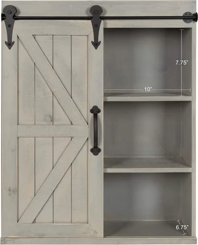 Vista 5 de Kate and Laurel Cates - Armario decorativo de madera con puerta corredera estilo granero, gris rústico