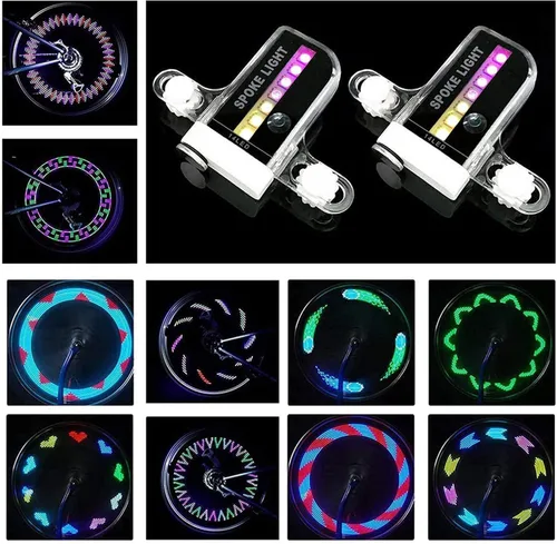 Vista 2 de Luces de rueda de bicicleta (paquete de 2) - Luces LED impermeables para radios de bicicleta - Accesorios para bicicleta - 30 patrones diferentes