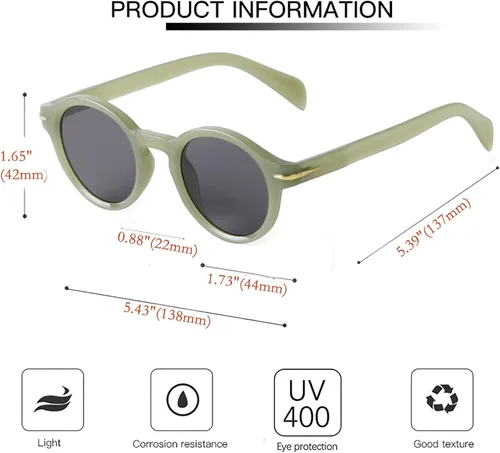 Vista 5 de SDINM Gafas de sol redondas pequeñas para mujer, marco de plástico vintage, lentes de sol UV400
