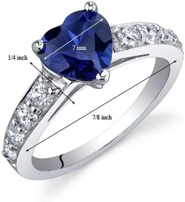 Vista 3 de PEORA Anillo de promesa de corazón de zafiro azul creado para mujer, plata de ley 925, forma de corazón de 1.75 quilates, 0.276 in, ajuste cómodo
