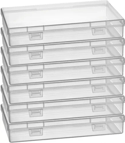 Vista 10 de Goodma 8 contenedores rectangulares vacíos de plástico transparente con tapas con bisagras para objetos pequeños y otros proyectos de manualidades
