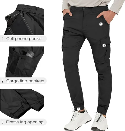Vista 4 de PULI Mens Hiking Cargo Pants Slim Fit Stretch Jogger Cycling Waterproof Outdoor Trousers with Pockets