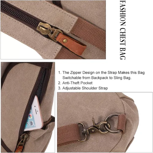 Vista 4 de KL928 Bolso bandolera de lona Mochila pequeña cruzada de hombro, mochila casual para hombres y mujeres
