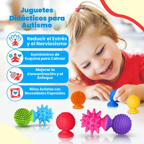 Vista 3 de Juguetes sensoriales para niños y adultos: juguetes con ventosa texturizada para autismo - Sensorial blandito para baño en el aula - Juego de 8