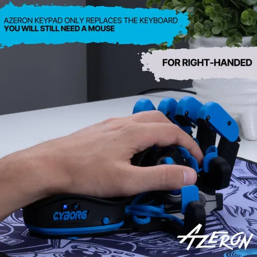 Vista 2 de AZERON Cyborg - Teclado programable para juegos con una sola mano para juegos de PC, con pulgar analógico y 29 teclas programables, teclado impreso