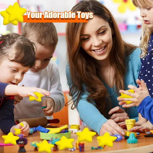 Vista 5 de 24 bolas de estrés de estrella, mini bolas de espuma para apretar, juguetes amarillos para aliviar la ansiedad para recompensas escolares, premios