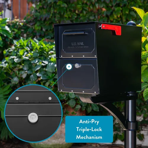 Vista 2 de Architectural Mailboxes Oasis TriBolt - Buzón de buzón con bloqueo de montaje, color negro, XL Galvanized steel build for outside with a