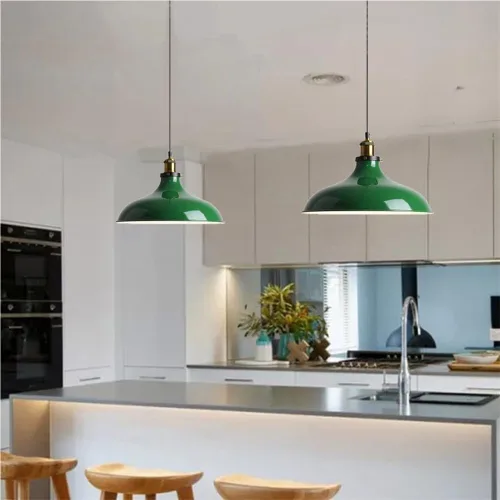 Vista 2 de American Style Farmhouse Pendant Lights, Green Industrial Vintage Hanging Pendant Lamp, Modern Metal Shade Chandelier for Foyer Restaurant Bar