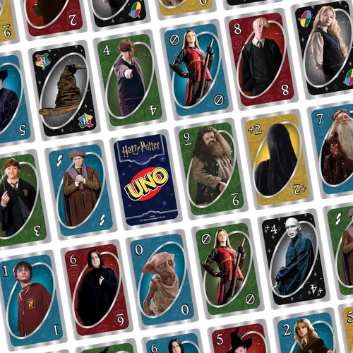 Vista 4 de Mattel Games UNO - Juego de cartas de Harry Potter en lata de almacenamiento para niños, adultos y fiestas, baraja coleccionable basada en series