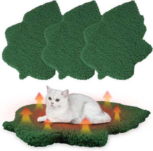 Vista 18 de Paquete de 3 camas autocalentables para mascotas con forma de hoja, autocalentable, tapete térmico lavable para erizo, conejo, planeador de azúcar