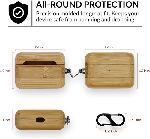 Vista 2 de Funda de madera natural para Airpods – Funda protectora compatible con AirPods Pro, funda de carga inalámbrica hecha de accesorios de madera únicos