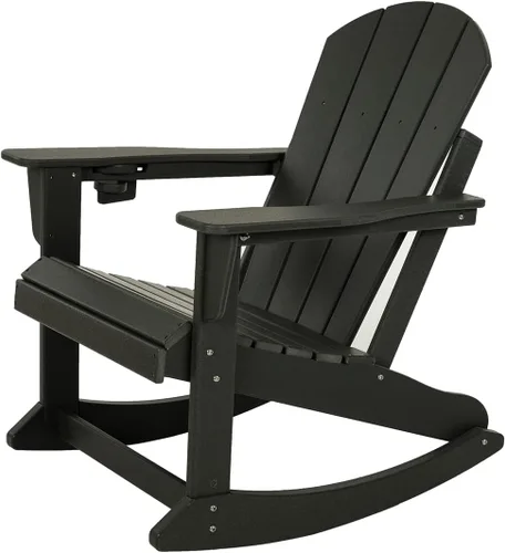 Vista 3 de Adirondack - Silla mecedora para patio al aire libre, sillas Adirondack de plástico HDPE resistente a la intemperie, silla de césped para porche