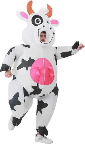 Vista 4 de RHYTHMARTS Disfraz inflable de vaca para adultos, disfraz inflable divertido para Halloween, Navidad Bobo Vaca