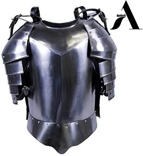 Vista 4 de AnNafi Peto de acero para hombres Armadura antigua Guardia del Cuerpo Guerrero Usable para hombres Plata Recreación de tamaño libre SCA LARP