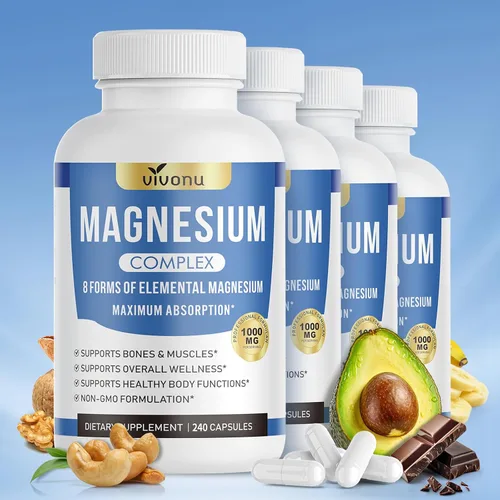Vista 11 de Cápsulas complejas de magnesio de 1000 mg, glicinato de magnesio 8 en 1, citrato, malato, taurato, óxido, carbonato, aspartato, orrotato - 240