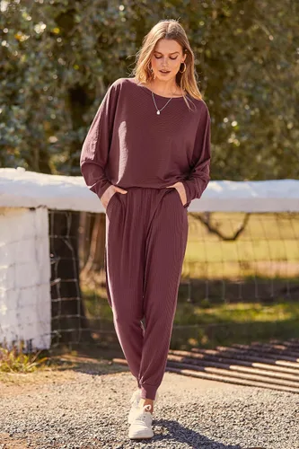 Vista 6 de PRETTYGARDEN - Conjunto de moda de 2 piezas para mujer, color liso, sudadera sin botones y de manga larga, pantalón largo