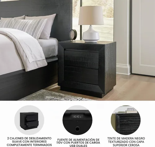 Vista 4 de Diseño de firma por Ashley Londer Mesita de noche casual con puertos USB, negro