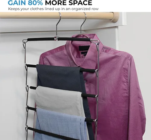 Vista 2 de USTECH Percha de metal que ahorra espacio para la organización del clóset Acolchado de espuma resistente, barra de pantalones antideslizante