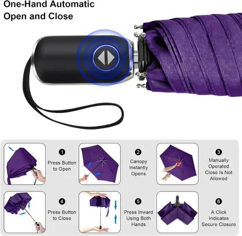 Vista 127 de LEAGERA Paraguas de viaje compacto para bolso, mango plano, impermeable para lluvia ligera