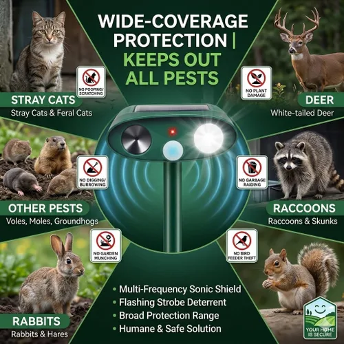 Vista 8 de Sonic Fortress Pro - Dispositivos repelentes de ciervos con carga USB, repelente solar ultrasónico de animales con sensor de movimiento y luz
