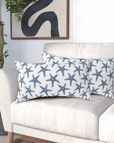 Vista 8 de Juego de 2 fundas de almohada de microfibra azul marino con estrellas de mar de playa tamaño estándar, fundas de almohada lumbares decorativas
