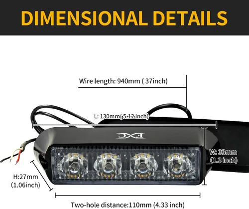 Vista 6 de FXC - 2 luces estroboscópicas intermitentes con 4 LED para montaje en superficie, para camión, automóvil, vehículo, luz de rejilla LED, baliza