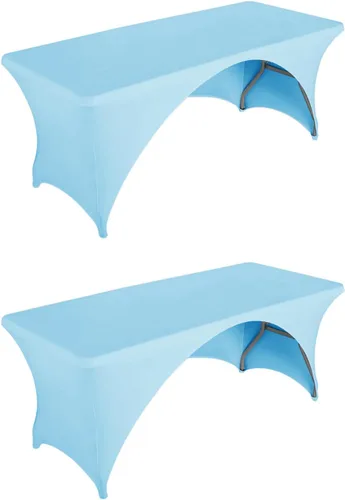 Vista 12 de LZY Paquete de 2 manteles ajustables para mesas plegables de 6 pies, espalda abierta, manteles rectangulares de elastano/elástico/elásticos