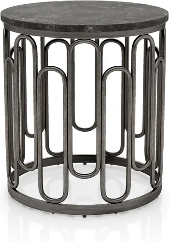 Vista 8 de Furniture of America Davis - Juego de mesa moderno de 3 piezas con parte superior de mármol, patas de metal resistentes y estante abierto para sala