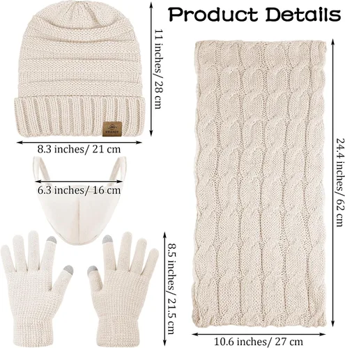 Vista 2 de URATOT Conjunto cálido de punto de invierno, bufanda infinita y gorro, guantes para pantalla táctil, regalos de invierno para hombres y mujeres