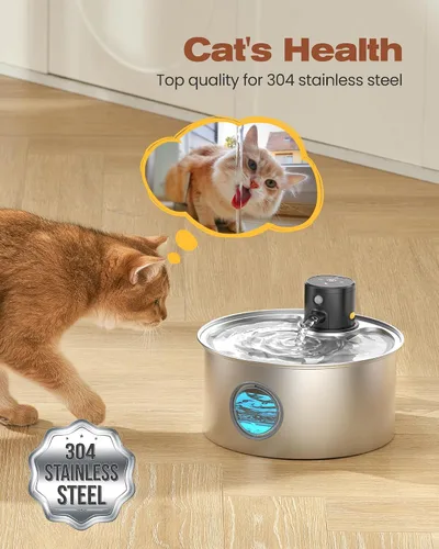 Vista 7 de Fuente de agua para gatos alimentada por baterías: fuente inalámbrica para gatos - Fuente de agua recargable para mascotas de acero inoxidable