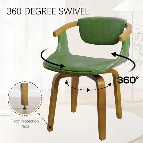 Vista 6 de Zouron Silla de escritorio sin ruedas, moderna silla de oficina de madera, silla de cuero sintético con brazo para sala de estar, dormitorio