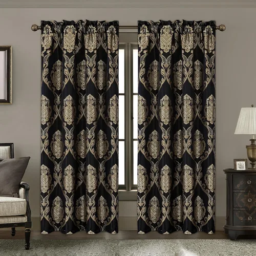 Vista 2 de Loom and Mill Cortinas negras de lujo para dormitorio, juego de 2 paneles Negro
