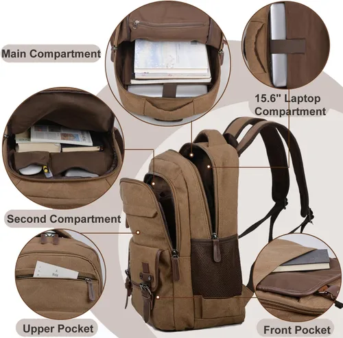 Vista 3 de CROCOD - Mochila de lona para laptop, mochila vintage para hombres y mujeres, mochila de viaje para trabajo, universidad, bolsa de computadora