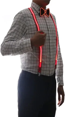 Vista 3 de Light Up - Conjunto de tirantes LED y pajarita para hombre, tirantes iluminados para hombre, ropa de fiesta brillante, trajes de rave