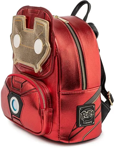 Vista 2 de Loungefly x Marvel Iron Man Light Up Mini Mochila de cuero metálico, Rojo metálico, Mochilas Daypack