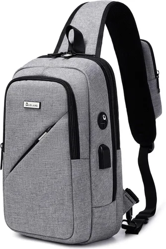 Vista 36 de DUSLANG Mochila de hombro para senderismo, bolsa cruzada para hombres, bolsas de pecho con puerto de cargador USB para campamento casual, ciclismo
