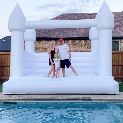 Vista 8 de Castillo inflable blanco de rebote de 13 x 13 x 10 pies, gran casa hinchable de PVC con soplador para niños pequeños y adultos, interior o exterior