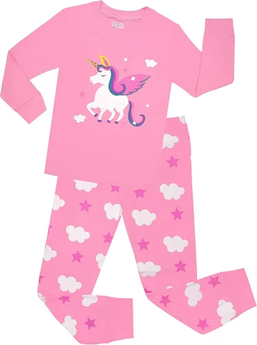 Vista 2 de Pijama para niña pequeña, con caballo, 100 % algodón, talla de 2 a 12 años, Navidad