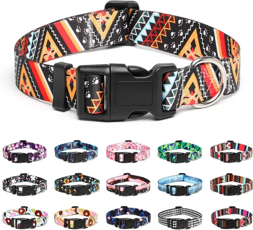 Vista 37 de Mercano - Collar ajustable para perro, patrones de diseño especial, collar de nailon suave cómodo y duradero para perros pequeños, medianos