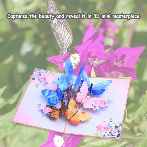 Vista 7 de ROBBEAR Tarjeta emergente, tarjeta de felicitación 3D de mariposa y flor con sobre para cualquier ocasión, cumpleaños, día de la madre, aniversario