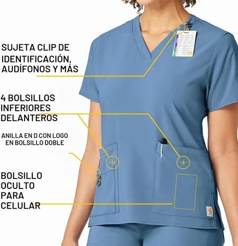 Vista 4 de Carhartt Scrubs C12110, camiseta de mujer Force® Cross-Flex de ajuste moderno con cuello en V Azul celeste
