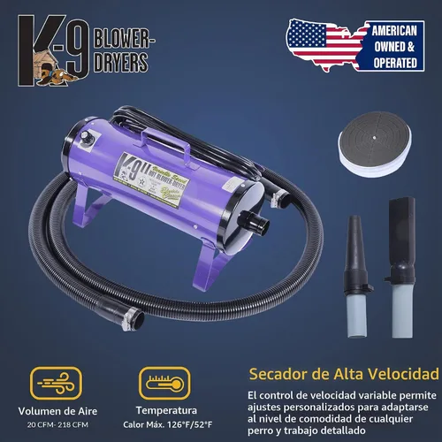 Vista 2 de Electric Cleaner Company ECC K-9 II - Secador de perros de velocidad variable, soplador profesional con flujo de aire ajustable, azul metálico