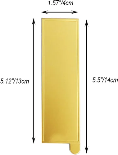 Vista 2 de 100 mini tablas para tartas de 5.12 x 1.57 pulgadas, juego de cartón rectangular dorado de barra larga, base para cupcakes, bandeja para exhibidores