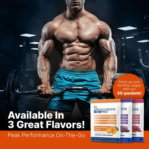Vista 7 de L-arginine Pro Suplemento ON-The-GO Paquetes de viaje de una sola porción: 5,500 mg de L-arginina más 1,100 mg de L-citrulina
