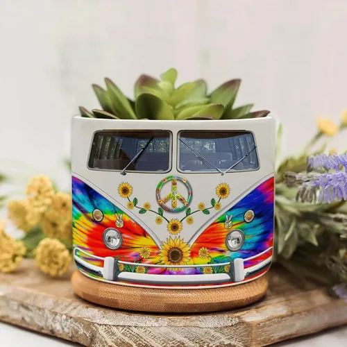 Vista 10 de Juego de mini macetas con estampado de lente de cámara, decoración del hogar, macetas de cerámica para suculentas con bandeja de bambú, regalos