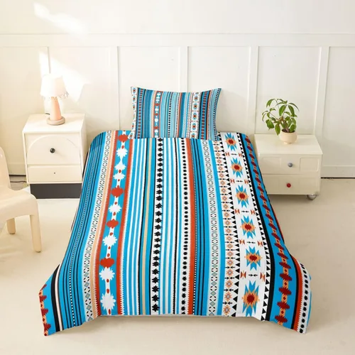 Vista 63 de Erosebridal Juego de funda de edredón estilo bohemio occidental tamaño individual, diseño de vaca atrapasueños del suroeste, juego de ropa de cama